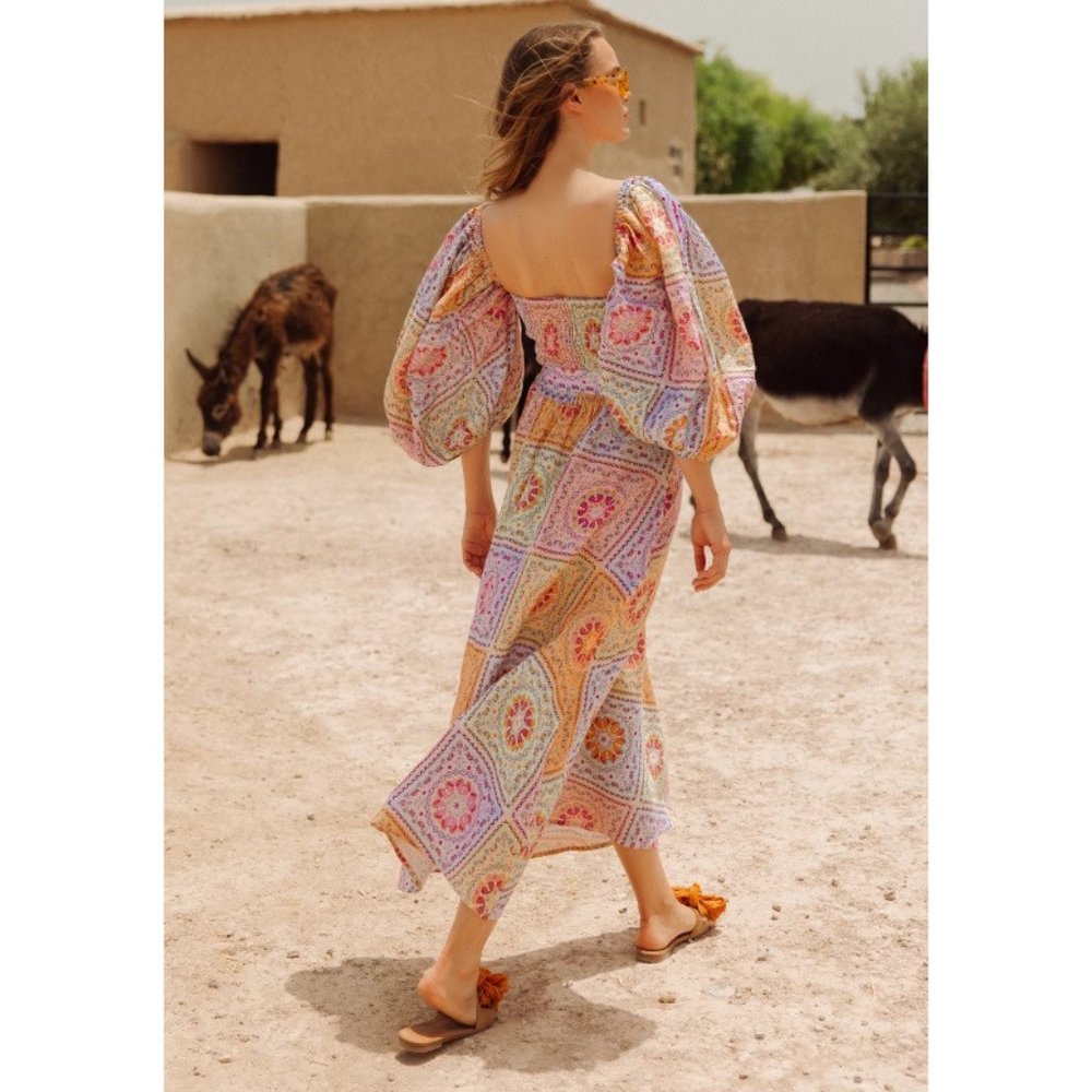 NWT Sundress linen patchwork bandana print Emilia long midi maxi dress - Picture 8 of 12